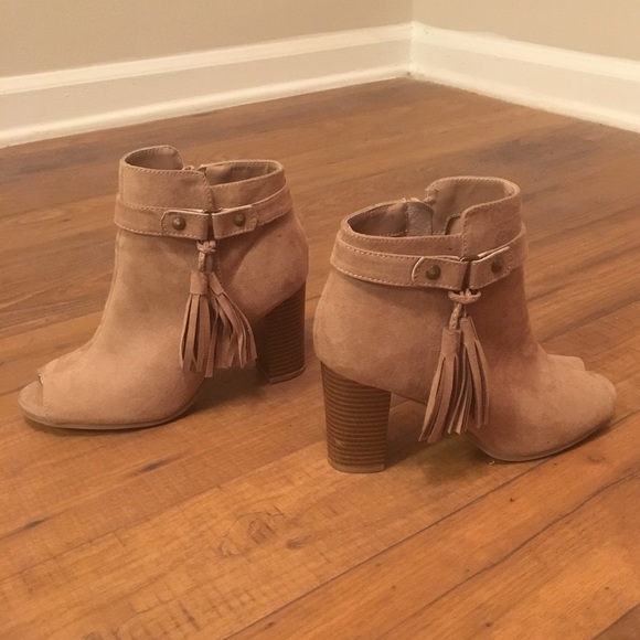 Charlotte Russe Shoes - Charlotte Russe Suede Tassel Open Toe booties